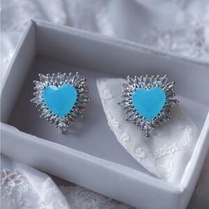 4A Grade Blue Zircon  Heart Earrings